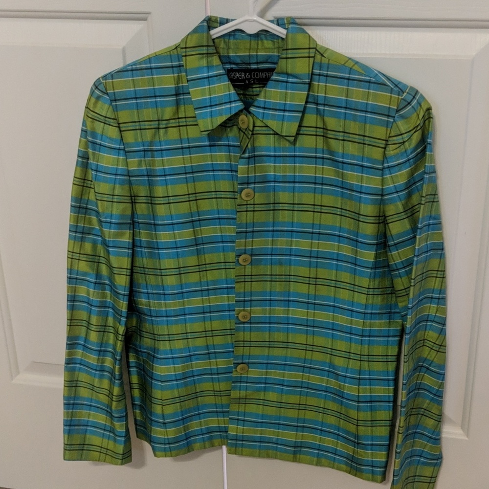 Kasper Green Plaid Silk Jacket